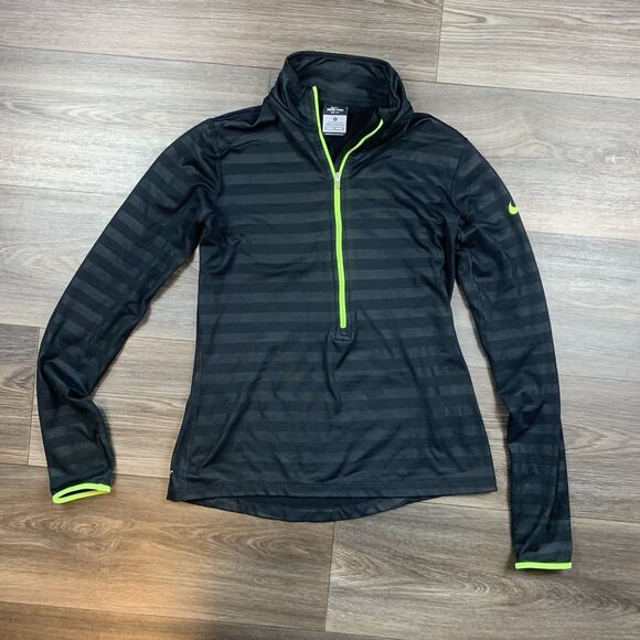 Nike Pro Dri-Fit 1/2 Zip Pullover Jacket Black Striped Activewear Women’s Sz M - Picture 1 of 6